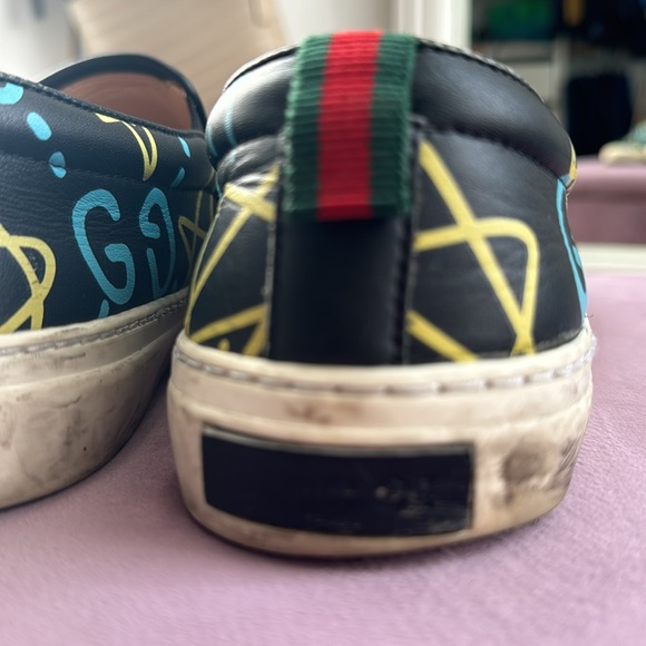 AUTHENTIC GUCCI GHOST GG GRAFFITI LEATHER SLIP ON SNEAKER SZ40 - Picture 2 of 9